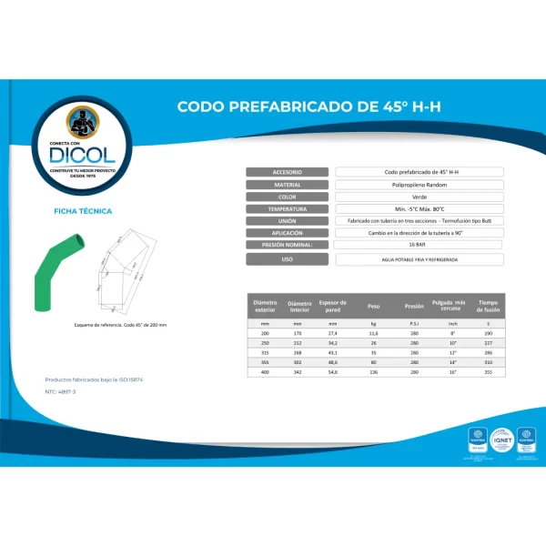 Codo 45° HH PN - Image 2
